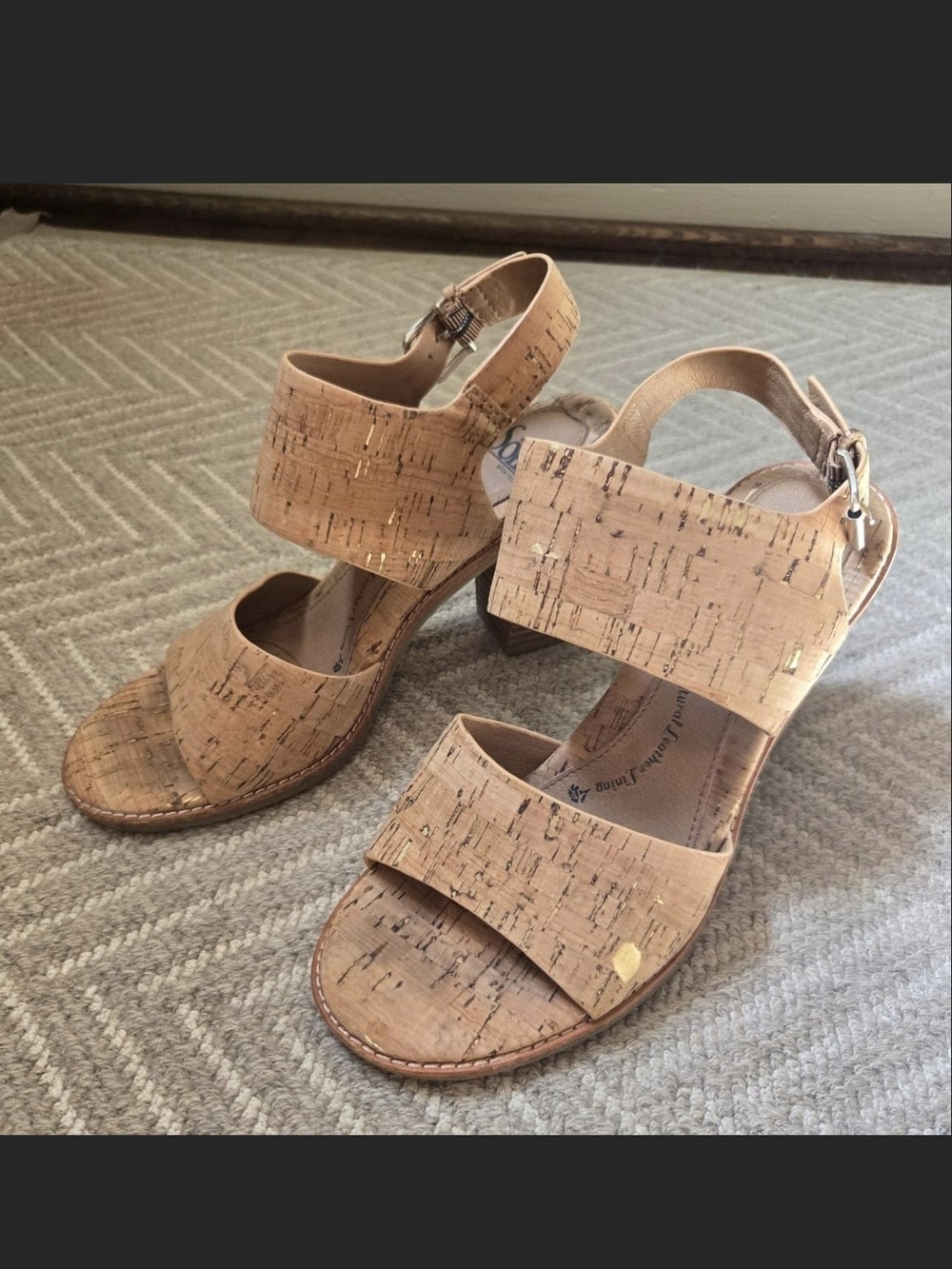 Sofft Cork-Textured Tan Platform Sandals with Ankle Strap